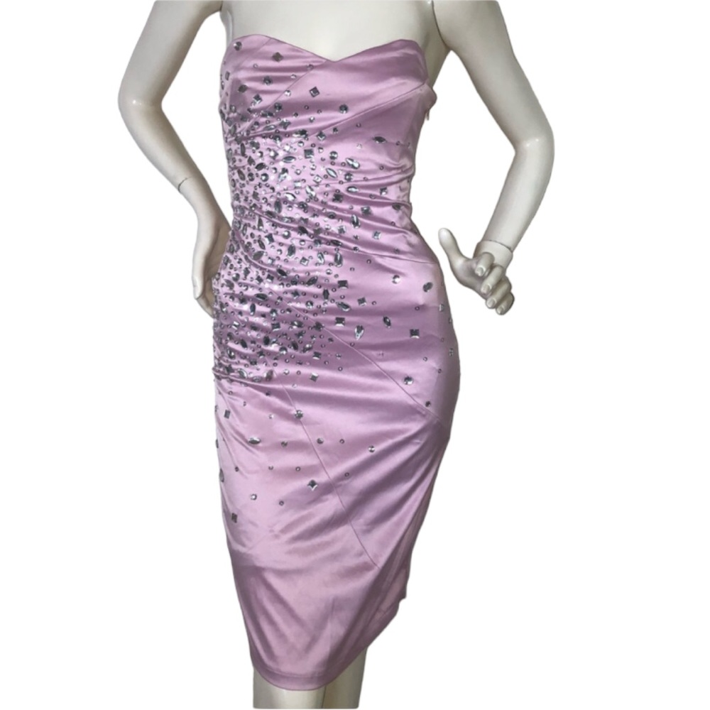 Y2K Jane Norman Pink Lilac Mauve Dress with Embellished Silver gems. XS
